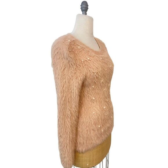 Molly Bracken Fuzzy Pink Pearl Sweater One Size Small Medium - Picture 2 of 5